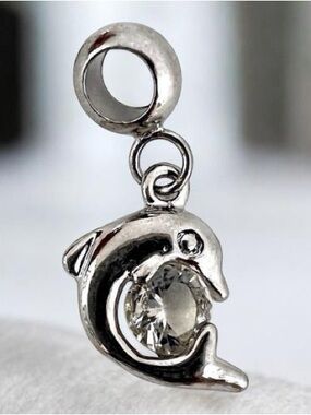 Silver Dolphin Rhinestone Charm